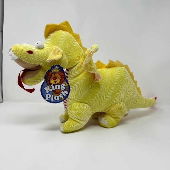 King Plush Yellow Crinkle Winged Standing Dragon 24" Plush Red Striped Belly Toy - Picture 2 of 16
